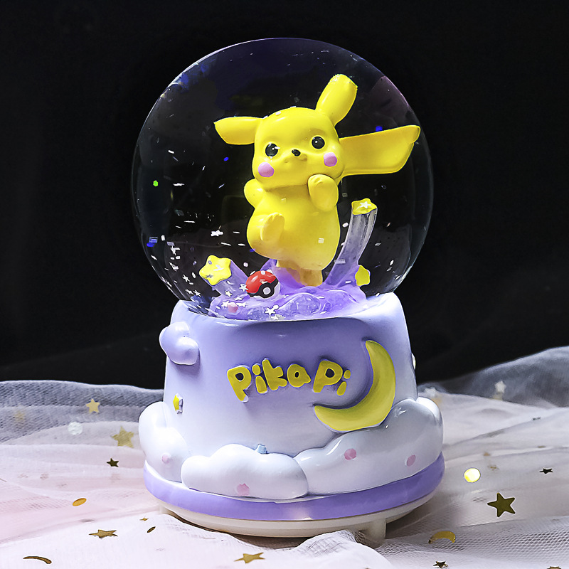 Nueva bola de cristal de mapache rosa pequeña, nieve, caja de música luminosa, luz nocturna, caja de música de regalo, artesanía de una pieza