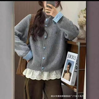 气质显瘦秋冬新款设计感半高领针织开衫小个子休闲慵懒风女式毛衣