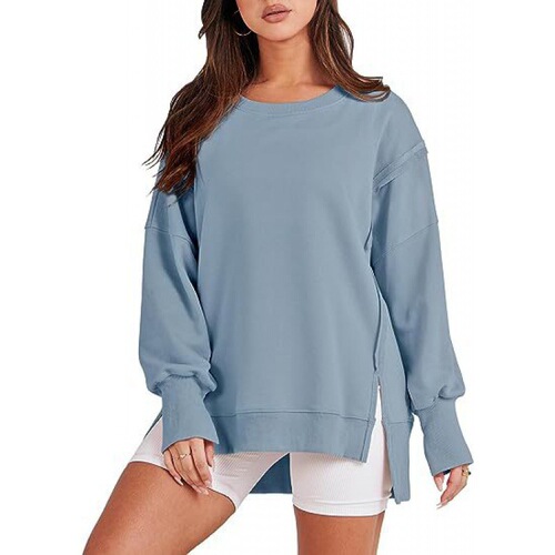 Amazon 2025 European and American Foreign Trade Cross-Border Women's Fashion Best Selling Short Front Long Back Side Slit Round Neck Casual Loose