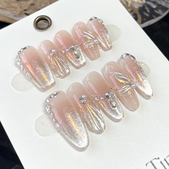 欧若拉纯手工穿戴甲手绘晶石猫眼鱼尾温柔细闪高奢质感穿戴甲美甲
