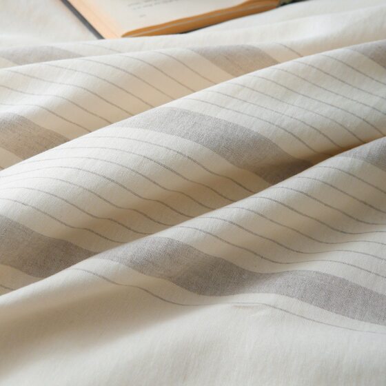 Yutaiyuan Yarn-dyed Linen Three-piece Set Simple Style Line Clause Bedding Kit Quilt Cover Pillowcase