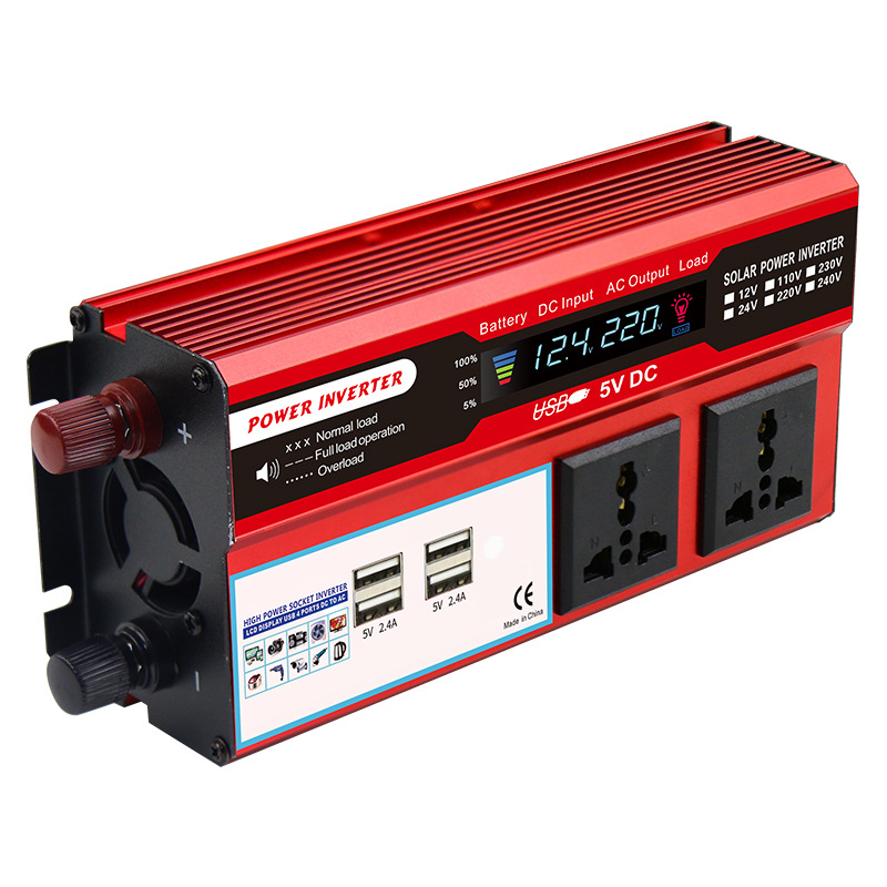 Inversor de 500w, inversor de coche de suministro directo transfronterizo, con 4 puertos USB de carga rápida para teléfonos móviles, pantalla LCD, enchufes dobles
