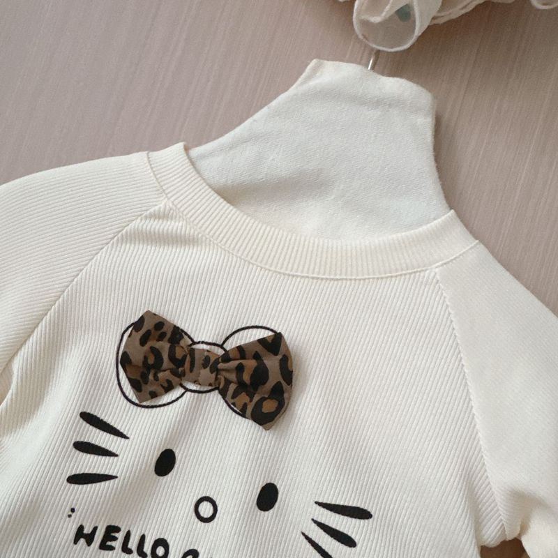 女童秋季2025新款儿童卡通上衣打底衫女宝宝衣服豹纹猫猫两件套|undefined