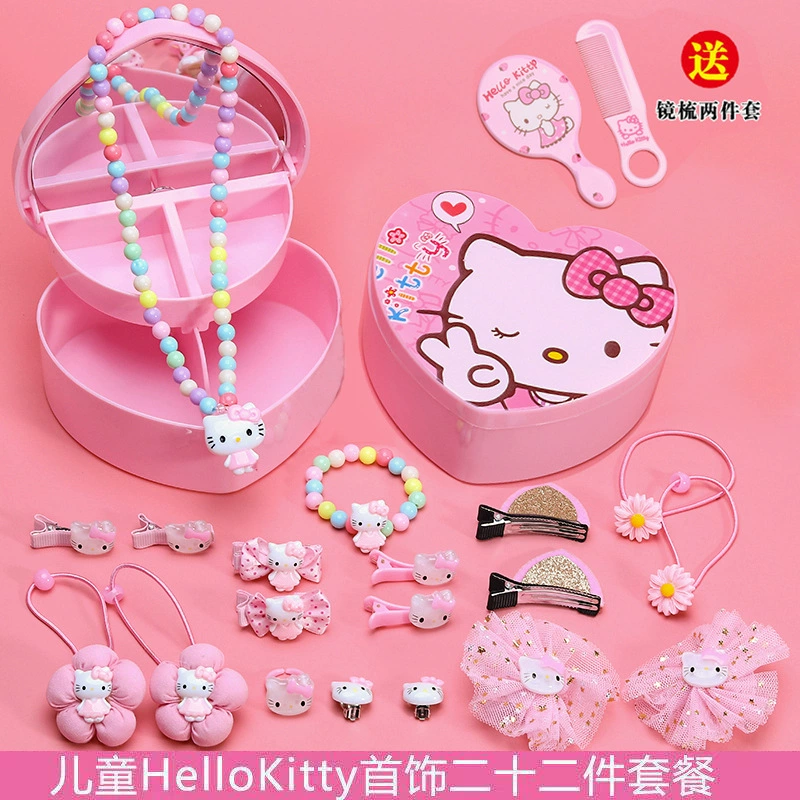 Набор детских украшений Hello Kitty: ожерелье, браслет, кольца, бантики для волос, мультяшные аксессуары для принцессы