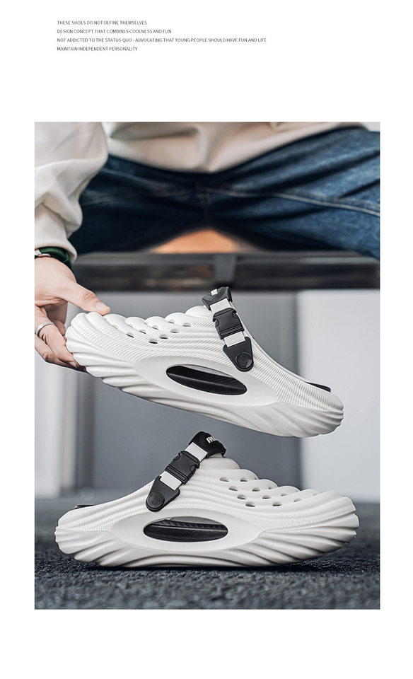 Dép lỗ nam kiểu Crocs mùa hè chống trượt, mũi tròn bảo vệ, đi biển và lái xe — Trắng, màu xanh nhạt, đen chi tiết 3