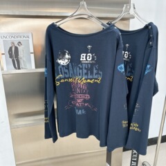 2025新款时尚百搭圆领长袖T恤字母印花女宽松设计感显瘦上衣小众T