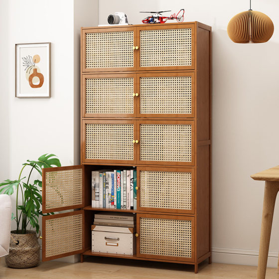 Bookcase with Door Storage Rack Multi-layer Storage Gap Storage Cabinet Living Room Display Cabinet Bookshelf Wall Side Cabinet for TV