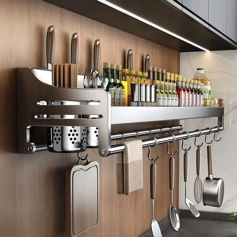 주방 펀치 프리 스토리지 랙 벽걸이 형 다기능 젓가락 나이프 홀터 가정용 조미료 보관 랙