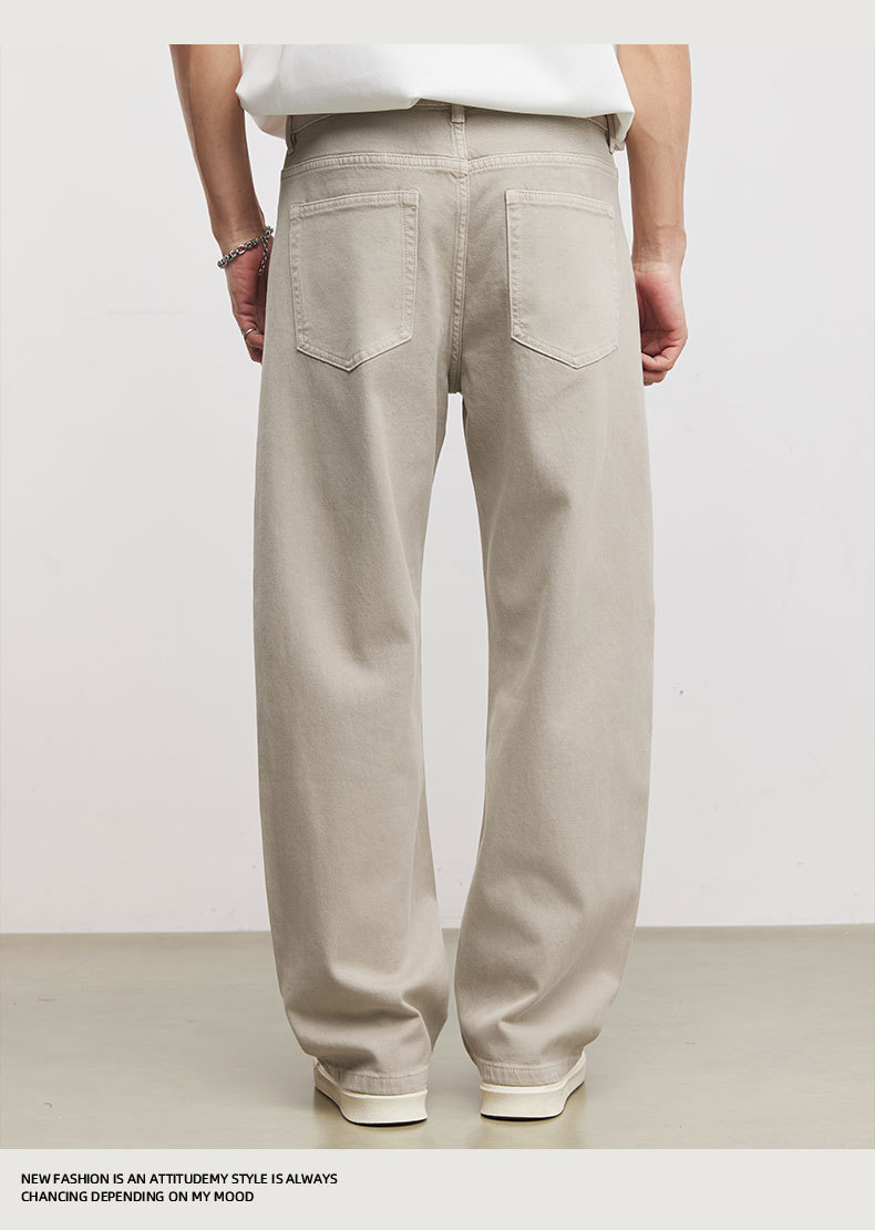 Quần jean nam ống rộng phong cách Mỹ cổ điển, chất liệu cotton pha, hiệu ứng làm cũ — Xám Paris chi tiết 9