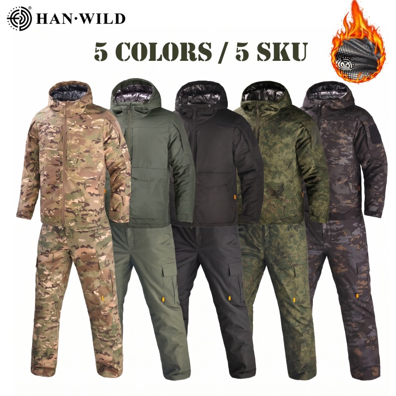 Hanye Red Flame Heat Reflective Tactical Cotton Suit Set for Men and Women Winter Outdoor Camouflage Warm Windbreaker Military Fans Battlefield Cotton Clothing