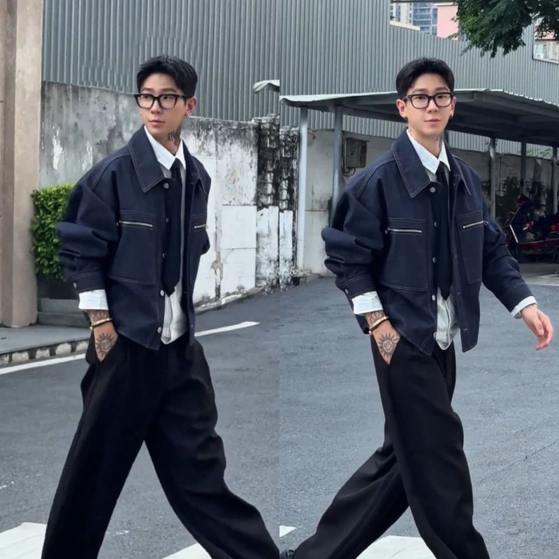 秋季新款高品质设计感工装牛仔夹克男宽松做旧外套美式潮流街头|undefined