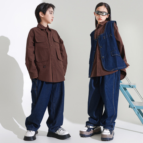 Girls' Jazz Dance Costume Cool Japanese Street Dance Performance Suit Set Children's Hip-Hop Hiphop Fashion Runway Stage Trendy