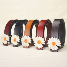 皮带女士真皮时尚牛皮雏菊平滑扣细腰带休闲百搭菊花韩版女款裤带