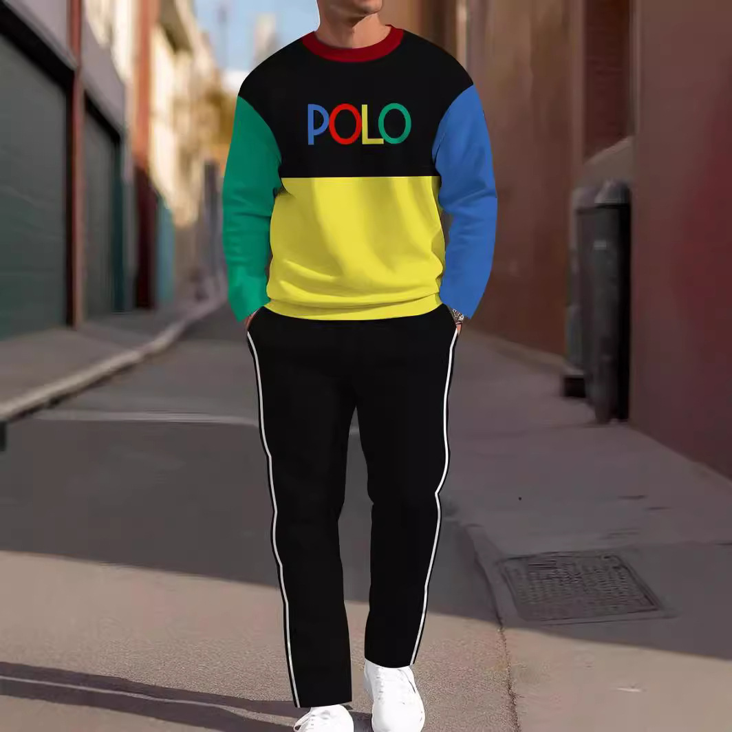 Autumn 2024 New Cross-border Amazon Men's Crewneck 3D Printing Casual Sports Fashion Long Sleeve Pants suit