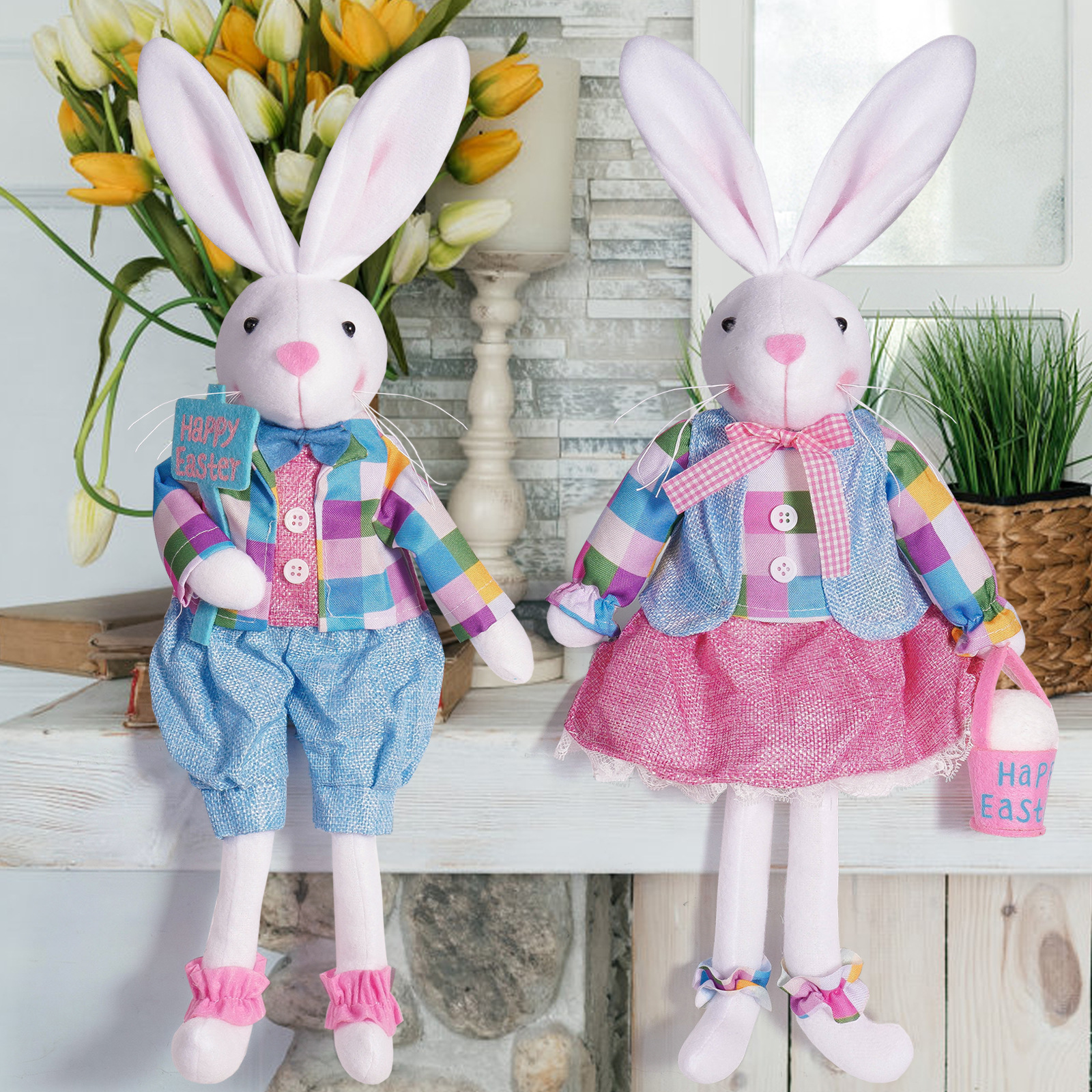 Conejo de Pascua transfronterizo muñecas de Pascua canasta conejo de Pascua muñeca colgante decoración de fiesta