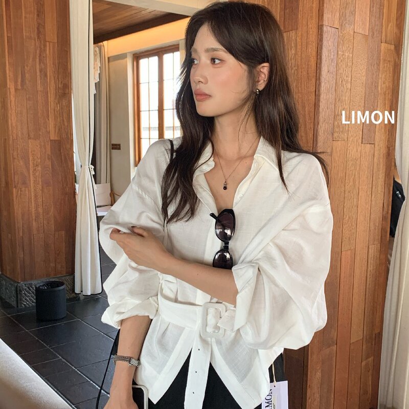 THE LEMON Lemon Green Tea 2026 Autumn French Style Mature Chic Long Sleeve Shirt for Women, Slim-Fit Elegant Shirt