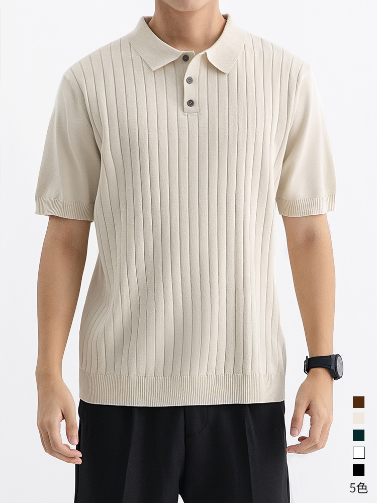 Polo de hielo de punto para hombres, verano, cuello de manga corta, camiseta de cuello antiarrugas de negocios casuales, camiseta de cuello transpirable para hombres