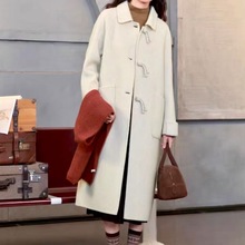 2025秋冬新款国风盘扣红色羊毛大衣简约高级翻领长款双面羊毛大衣