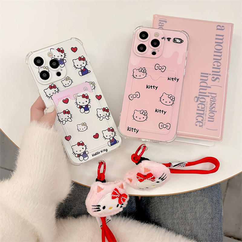 Suitable for Iphone17Pro Max Mobile Phone Case Kitty Cat 16 Cartoon 15 Apple 13 Anti-Fall 12 Card Holder 14
