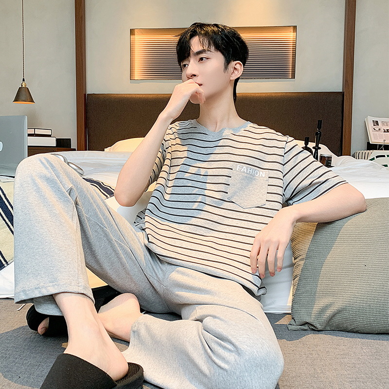 Summer Pajamas Men's Cotton Short-Sleeved Pants Spring & Fall 2025 New Four-Season Universal Half-Sleeved Home Clothes Set