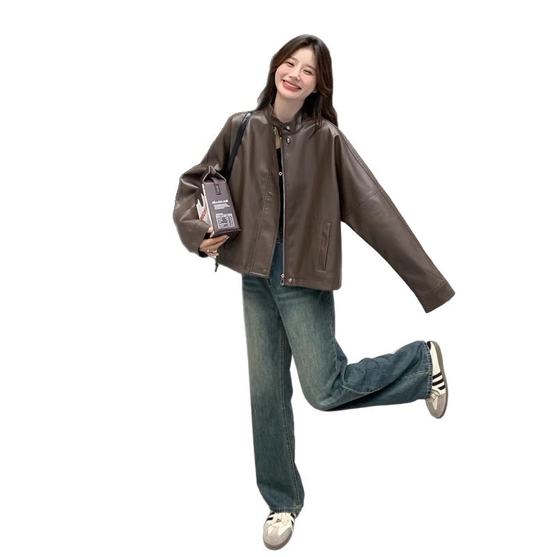美拉德咖色小皮衣外套女2025秋冬新款高级感炸街小个子机车服夹克|undefined