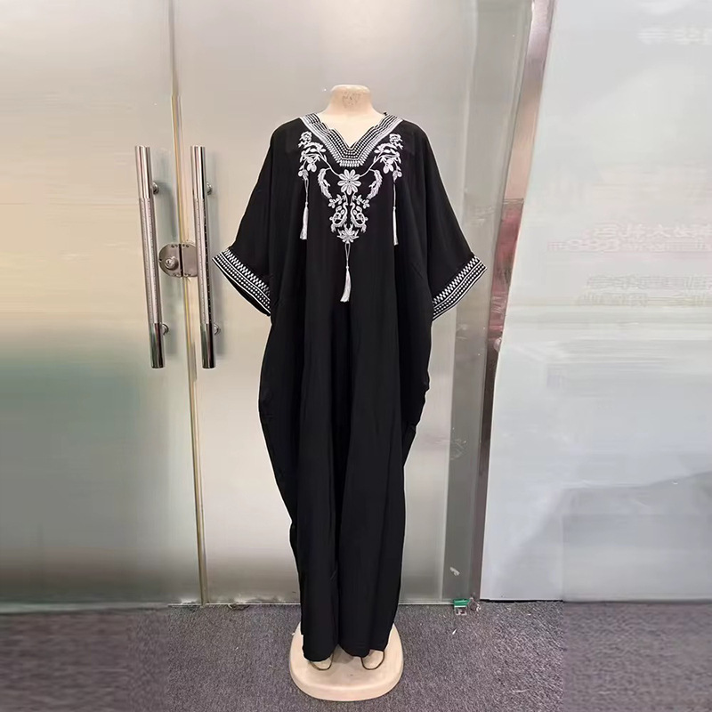 非洲2025沙滩罩衫人棉绣花度假连衣裙长袍跨境亚马逊外贸亚马逊|undefined