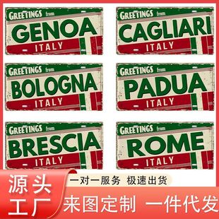 Cross-Border License Plate Iron Painting Aluminum Plate Painting Creative Personalized Place Name English Logo Sign Wall Decoration Bar Decoration