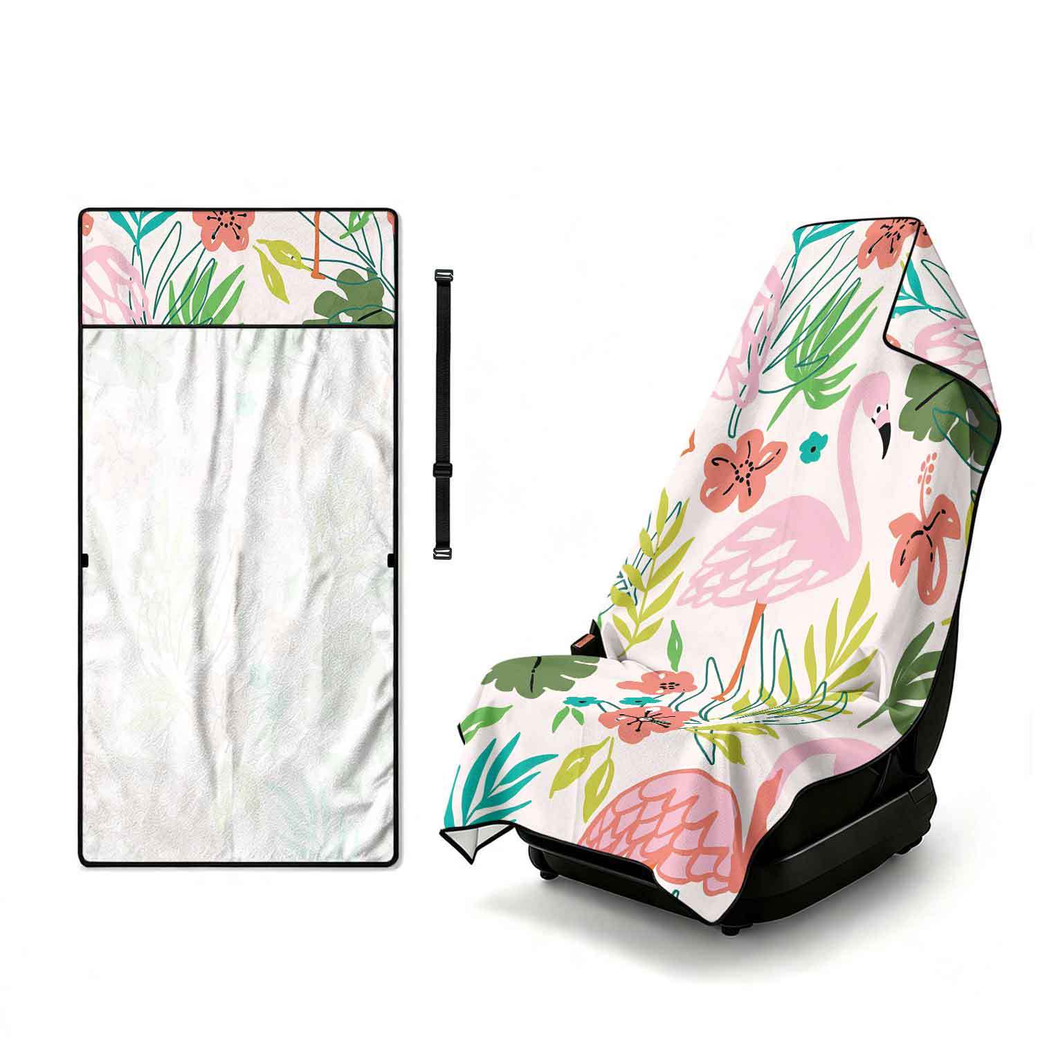 Printed bath towel and car seat cover 2-in-1, ultra-fine fiber outdoor beach and car dual-use universal seat cushion