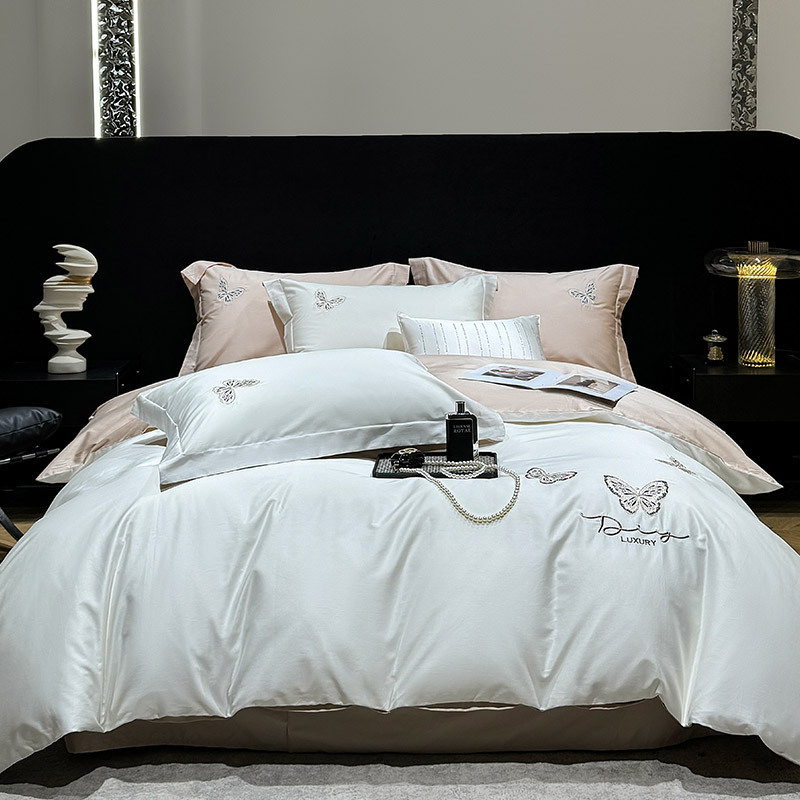 Parure de lit en microfibre de luxe 100S à fibres longues, quatre pièces, avec broderie papillon haute précision, housse de couette en coton neuf, compatible avec tous les lits_voghion.com