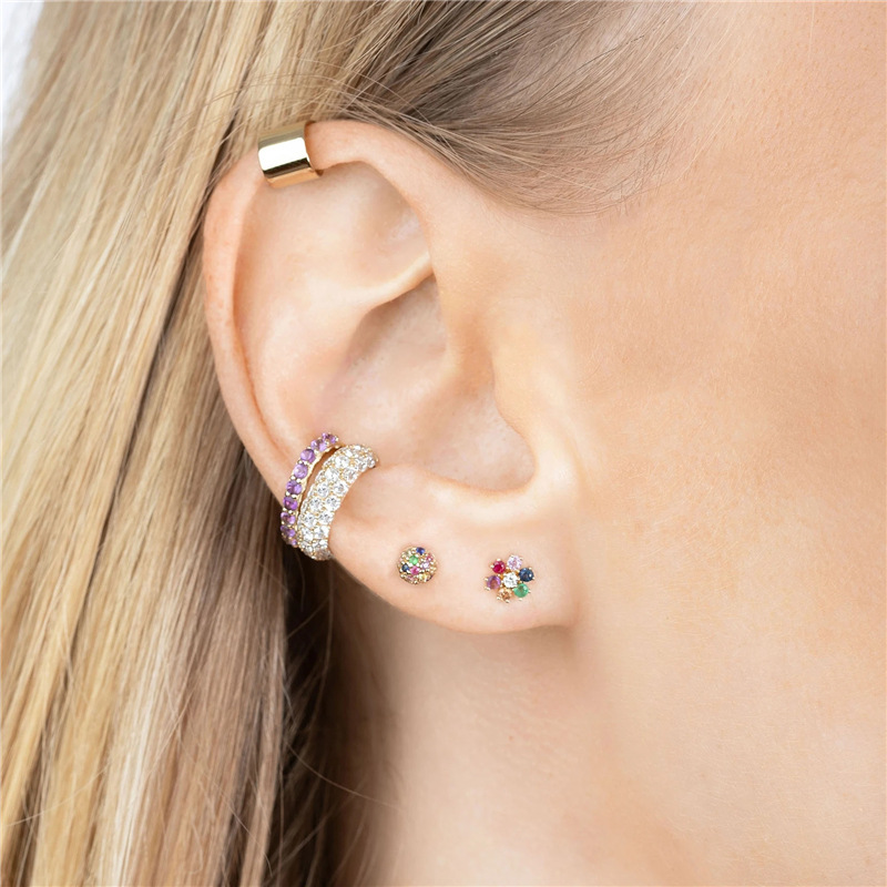 Fashion Flower Copper Plating Inlay Zircon Ear Studs 1 Pair