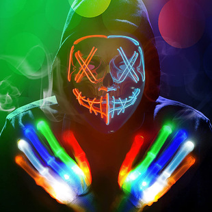 Factory wholesale Halloween set led luminous Gloves mask grimace horror atmosphere props children gift bag
