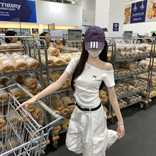 2026新款蝴蝶结刺绣斜肩短袖t恤女夏季韩版修身显瘦性感辣妹上衣