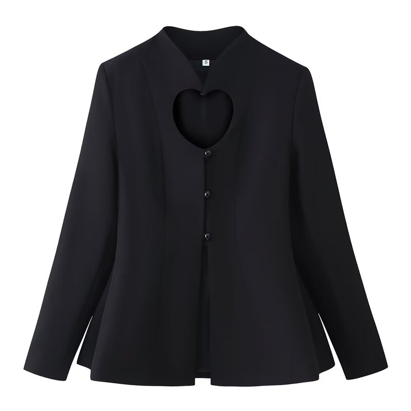 2026 Heart-Shaped Hollow Out Jacket Suit Black Short Casual Suit