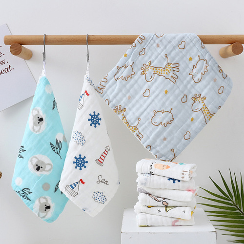 Six-layer gauze square towels for babies, made of 100% cotton poplin, baby mouthguard, thick and absorbent children's face towels