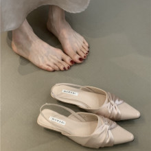 温柔晚晚风坡跟包头凉鞋女2025年新款气质优雅蝴蝶结尖头后空单鞋