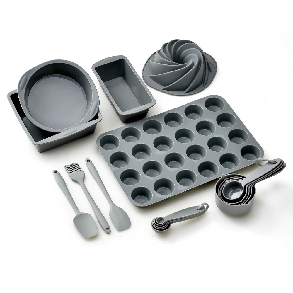 Heat‑resistant 18‑piece baking set — rectangular loaf pan, molds, measuring cups & utensils