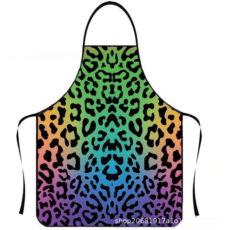 亚马逊2025年新款无袖围裙豹纹图案印花涤纶防污家居必备围裙