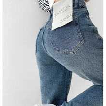 跨境欧美高腰牛仔裤女2025春夏款宽松直筒阔腿长裤显瘦垂感拖地裤