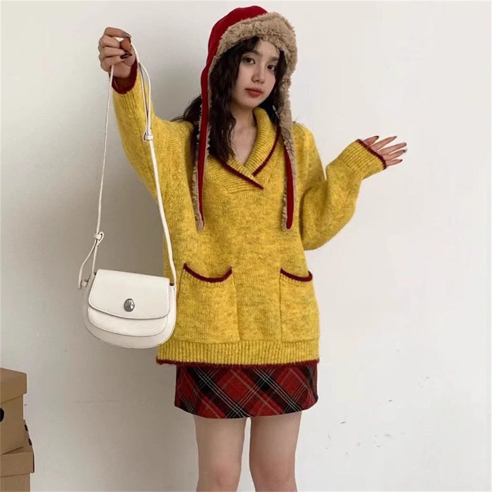 24 Dongpuyuan coreano de diseño retro suéter suelto casual camiseta de punto blusa