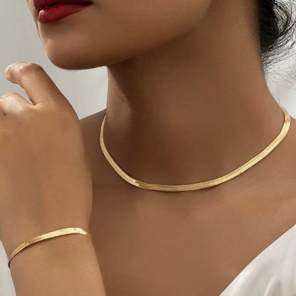 European and American Cross-Border Personalized Versatile Necklace Bracelet Jewelry Set Blade Chain Plain Chain Snake Bone Chain Flat Snake Chain Manufacturer