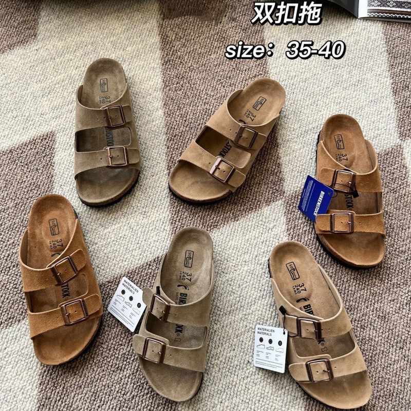 2025 Spring and Summer New Cowhide Birkenstock Shoes Bk Genuine Leather Cork Thick-Soled Birkenstock Sandals for Men and Women