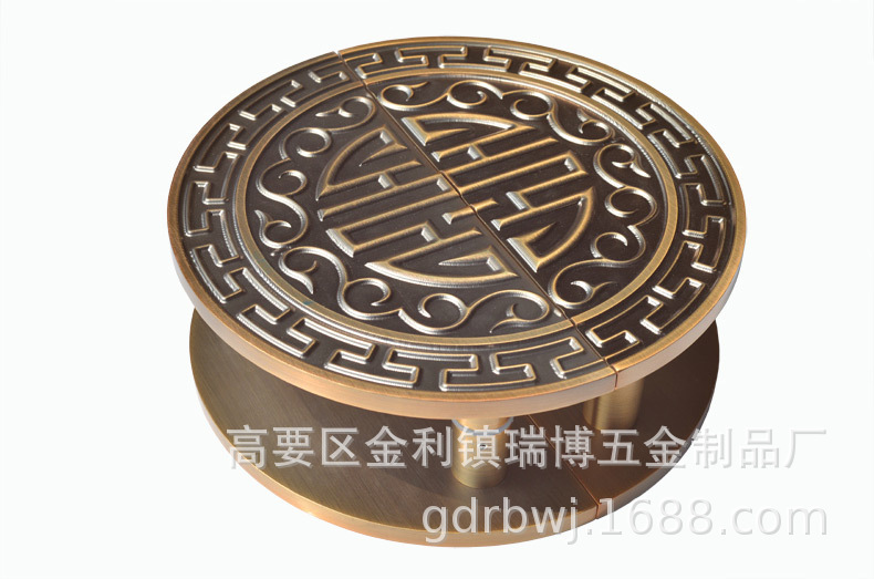 古铜色雕刻门把手中式玻璃门木门把手实心铝板定制对装
