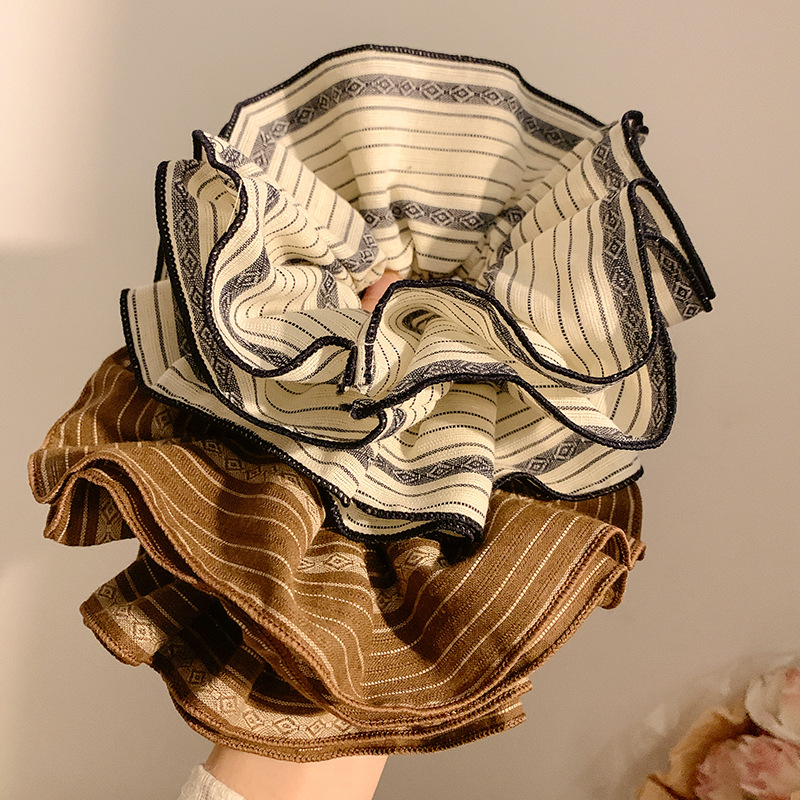 Retro francés ~ rayas de color curry anillo de pelo intestino grande mujer sensación de alto nivel perezoso viento de cola de caballo extra-gran adornos de cabello de cuerda de cabeza