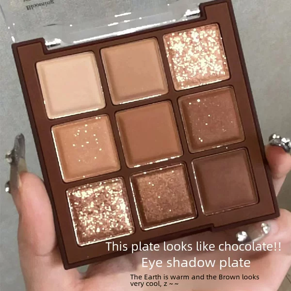Chocolate Jiugongge Eyeshadow Palette Glitter Pearlescent Matte Earth Color Pure Desire Nude Makeup Affordable Student Nine-Color Eyeshadow