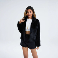 2025欧美女装仿皮草修身外套女毛毛时装长袖立领皮草外套仿獭兔毛