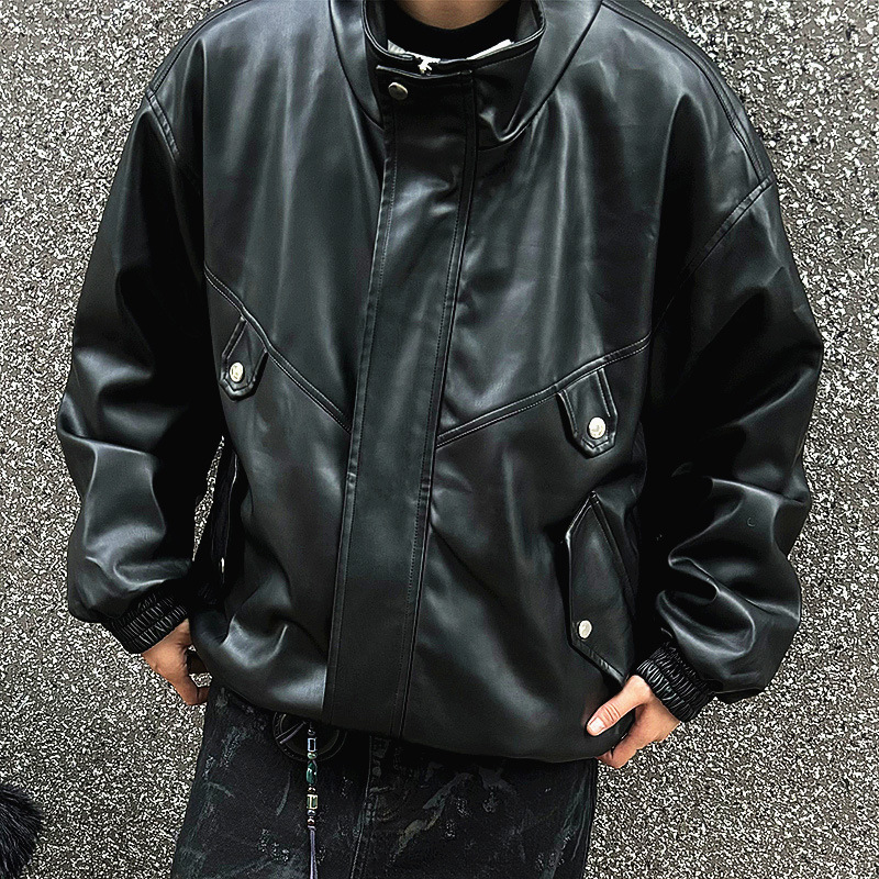 Trendy American-Style Pu Leather Jacket for Men, Spring and Autumn, Stylish and High-End Biker Pilot Jacket Leather Coat