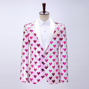 Men's sequined Rose Pink Color Sequined singers jazz dance choir stage Performance blazers for male live Pop host model show dress suit for man