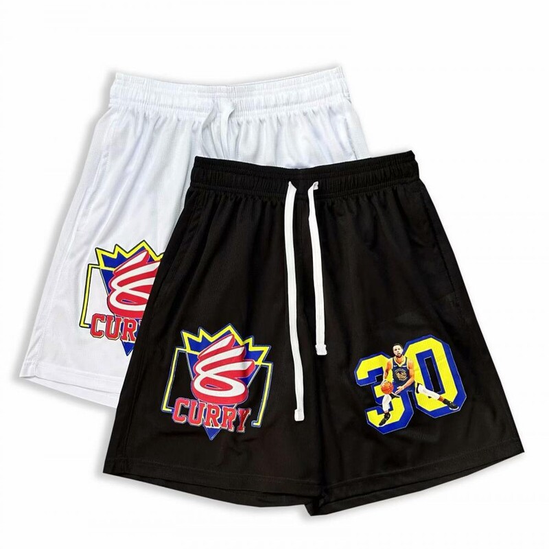 Stephen Curry No. 30 Logo Black and White Two-Color Mesh Breathable Basketball Shorts American Fashion Brand Casual