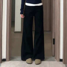 黑色直筒微喇牛仔裤女秋季新款简约风高腰显瘦宽松不贴腿阔腿裤