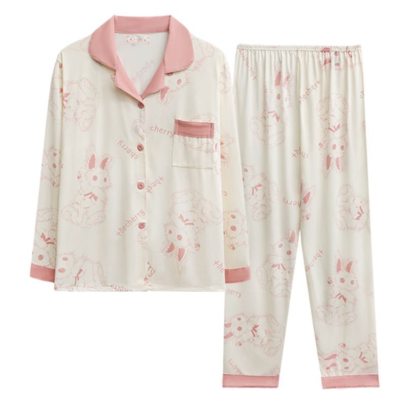 Otoño transfronterizo nuevo pijama mujer imitación algodón estilo coreano cardigan pantalones de manga larga dulce y lindo traje de servicio a domicilio exterior